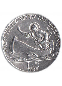 1935 - 5 lire argento Vaticano Pio XI San Pietro sulla barca Q/Fdc
